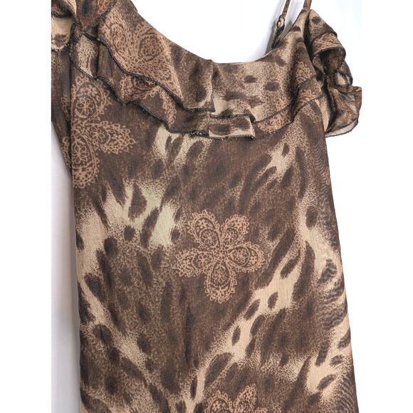 Y2K Sheer Leopard Print Asymmetrical Hem Ruffle Indie Grunge Dress - Picture 6 of 9